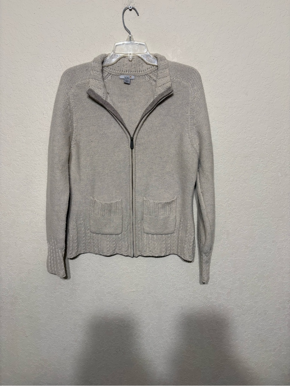 Carhartt Women's Light Gray/Cream Zip Cardigan Sweater size large